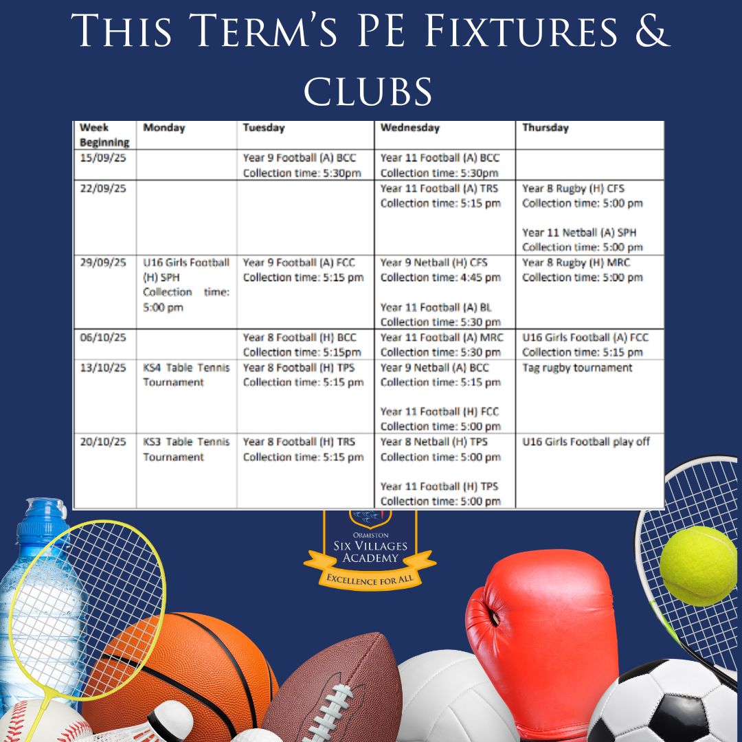 This Term’s PE Fixtures & clubs