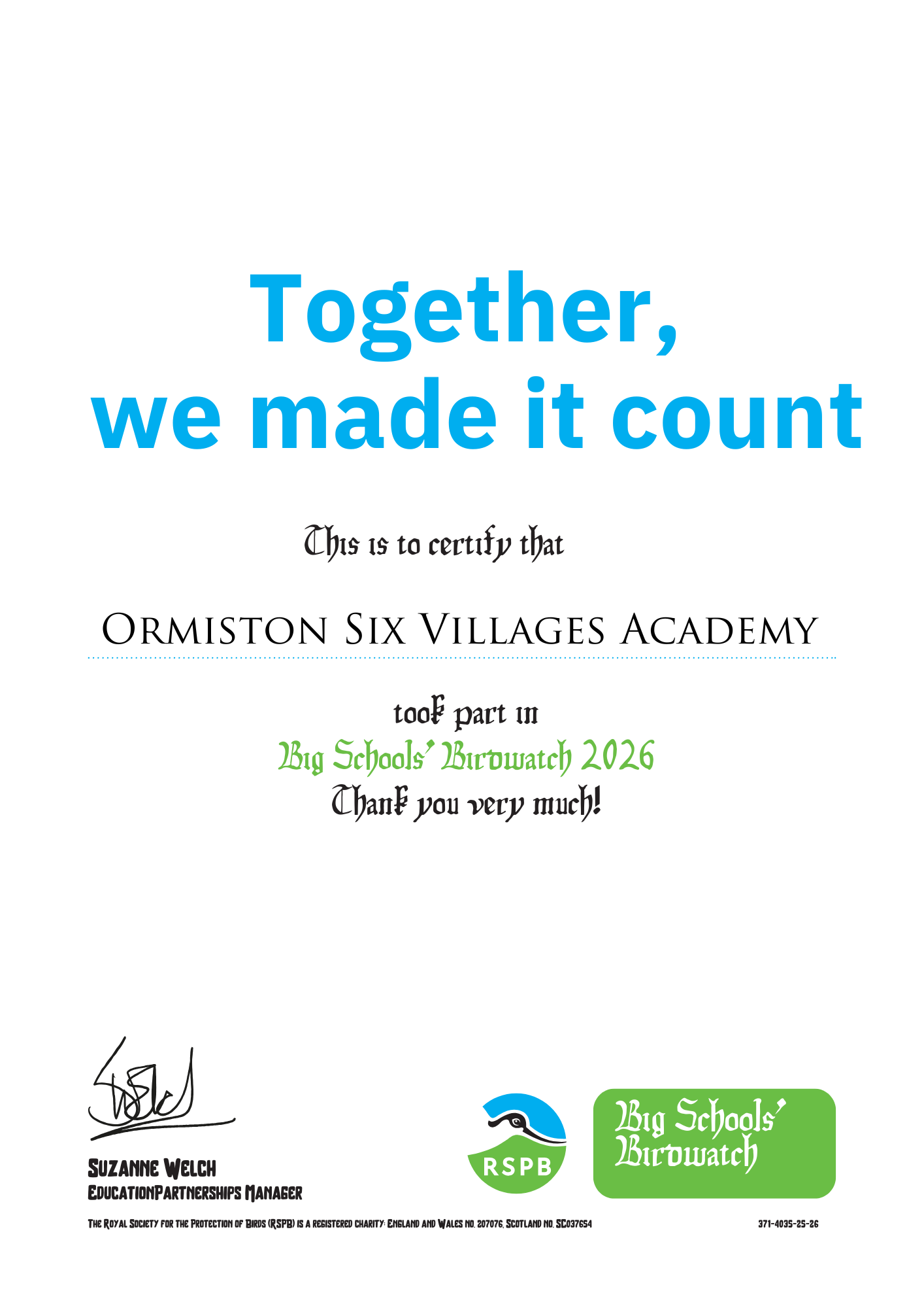 Big Schools’ Birdwatch Success!