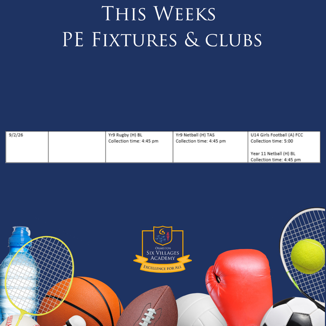 This weeks pe fixtures and clubs!